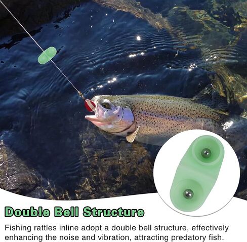 Fishing Double Rattle Beads, 40pcs Catfish Fishing Rattle Bells Fish Bite Bait Alarm Catfish Rig Fishing Attractor Bell Beads Accessory for Luring Fish in Saudi Arabia