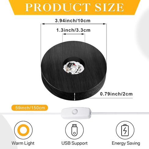 6 Pcs 3.94'' x 0.79'' Black Wood LED Light Base Warm Light LED Wood Display Base Round LED Stand USB Light Base with 6 LEDs for Glass Art 3D Crystal Ball Table Centerpiece in Saudi Arabia