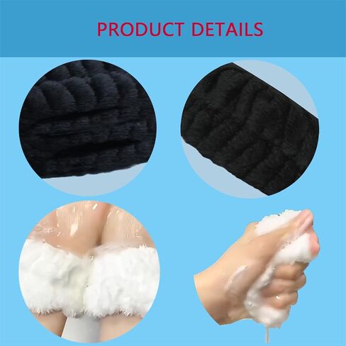 قطعتان من أربطة المعصم النسائية المصنوعة من الألياف الدقيقة لغسل الوجه وقطعة واحدة من ربطات الشعر، وعصابة غسيل للمعصم قابلة للتمدد، وأساور معصم لغسل الوجه in Kuwait