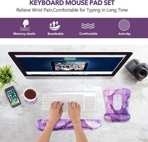 AIMSA Keyboard Wrist Rest and Mouse Pad with Wrist Support Set, Memory Foam Ergonomic Non-Slip Rubber Base, Easy Typing and Pain Relieve for Computer, Laptop,Big Sea Waves in Saudi Arabia