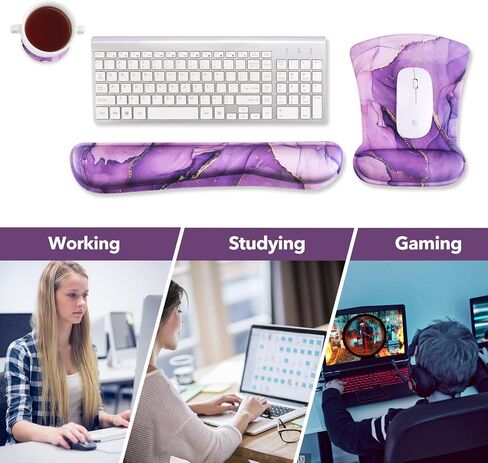 AIMSA Keyboard Wrist Rest and Mouse Pad with Wrist Support Set, Memory Foam Ergonomic Non-Slip Rubber Base, Easy Typing and Pain Relieve for Computer, Laptop,Big Sea Waves in Saudi Arabia