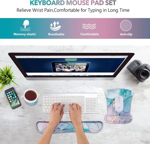 AIMSA Ergonomic Keyboard Wrist Rest and Mouse Pad with Wrist Support Set, Memory Foam Non-Slip Rubber Base, for Home, Office, Easy Typing, Pain Relief, Peony Flowers in Saudi Arabia