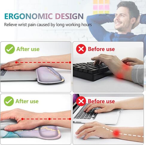 AIMSA Ergonomic Keyboard Wrist Rest and Mouse Pad with Wrist Support Set, Memory Foam Non-Slip Rubber Base, for Home, Office, Easy Typing, Pain Relief, Peony Flowers in Saudi Arabia