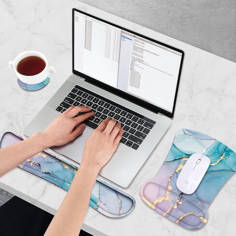 AIMSA Ergonomic Keyboard Wrist Rest and Mouse Pad with Wrist Support Set, Memory Foam Non-Slip Rubber Base, for Home, Office, Easy Typing, Pain Relief, Peony Flowers in Saudi Arabia