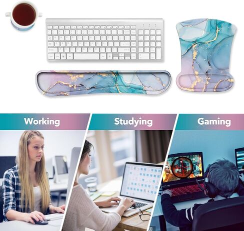 AIMSA Ergonomic Keyboard Wrist Rest and Mouse Pad with Wrist Support Set, Memory Foam Non-Slip Rubber Base, for Home, Office, Easy Typing, Pain Relief, Peony Flowers in Saudi Arabia