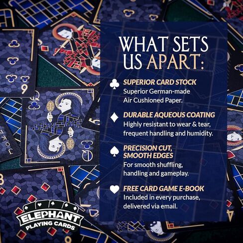 Mosaic Blue Diamond Playing Cards, Elegant Embossed and Foiled Deck of Cards with Fully Custom Designs with Free Card Game eBook, Premium Card Deck, Cool Poker Cards, Unique Colors for Kids & Adults in Kuwait