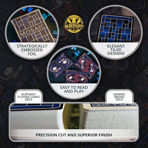 Mosaic Blue Diamond Playing Cards, Elegant Embossed and Foiled Deck of Cards with Fully Custom Designs with Free Card Game eBook, Premium Card Deck, Cool Poker Cards, Unique Colors for Kids & Adults in Kuwait
