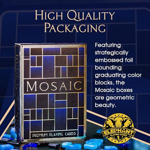 Mosaic Blue Diamond Playing Cards, Elegant Embossed and Foiled Deck of Cards with Fully Custom Designs with Free Card Game eBook, Premium Card Deck, Cool Poker Cards, Unique Colors for Kids & Adults in Kuwait