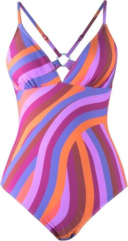 CUPSHE One Piece Swimsuit for Women Bathing Suit V Neck O-Ring Back Cutout Solid Color Adjustable Straps in Saudi Arabia