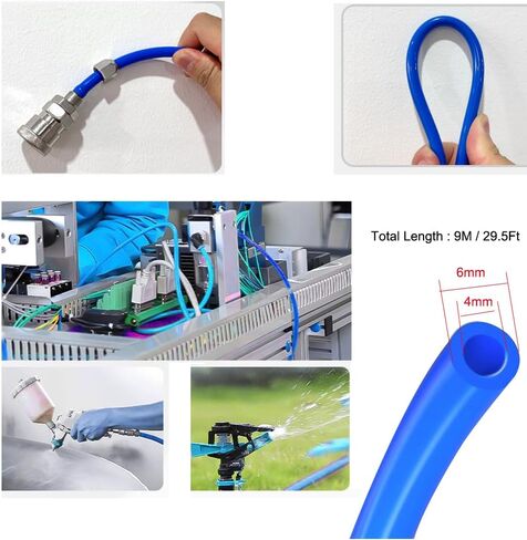 YXQ Pneumatic Air Tubing 6mm OD x 4mm ID 9m(29.5Ft) PU Polyurethane Air Compressor Tubing Hose Pipe, Blue in Saudi Arabia