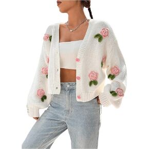 GORGLITTER Women's Floral Button Up Cropped Cardigan Fall Sweaters Long Sleeve Open Front Knit Tops Trendy 2025 in Saudi Arabia