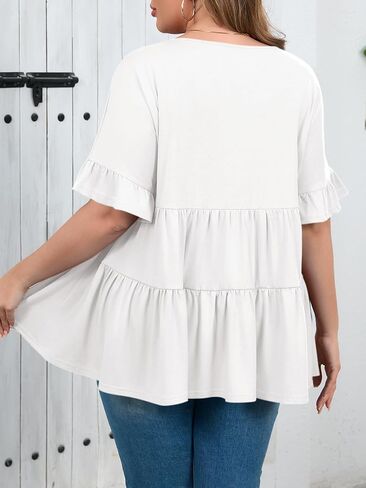Beautife Womens Plus Size Babydoll Tops Ruffle Short Sleeve Peplum Flowy Shirts Summer Casual Loose Fit Tunic Blouses in Saudi Arabia