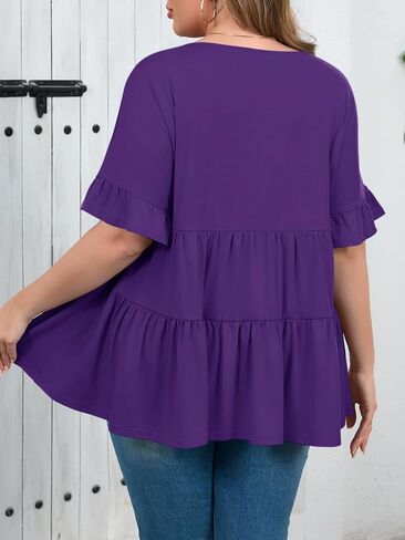 Beautife Womens Plus Size Babydoll Tops Ruffle Short Sleeve Peplum Flowy Shirts Summer Casual Loose Fit Tunic Blouses in Saudi Arabia
