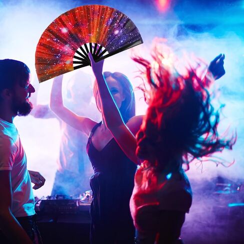 Large Folding Hand Fan for Line Dance, Men/Women Rave Hand Fan, Clack Popping Fans for Boots On The Ground Dance, EDM, Wedding, Party (Mushroom) in Kuwait
