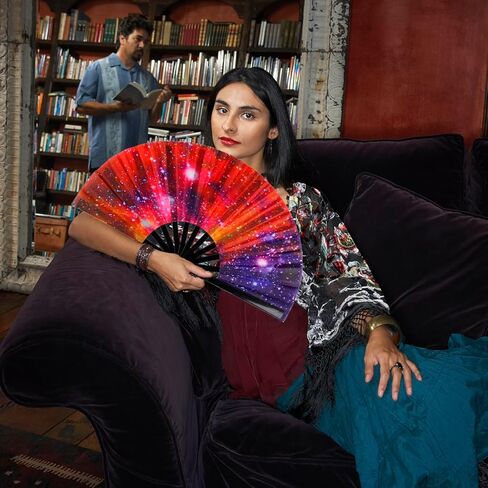 Large Folding Hand Fan for Line Dance, Men/Women Rave Hand Fan, Clack Popping Fans for Boots On The Ground Dance, EDM, Wedding, Party (Mushroom) in Kuwait