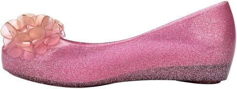 mini melissa Ultragirl Springtime Ballet Flats for Girls - Comfortable & Cute Peep Toe Jelly Flat Shoes with Flower Bows, Jelly Shoes for Kids, Glitter Lilac, 3 in Kuwait