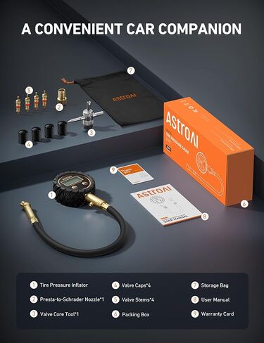 مقياس ضغط الإطارات الرقمي Astroai Pro 3-250ppsi ANSI B40.7 الصف 2A (± 0.4 ٪) ، مقياس الإطارات لضغط الإطارات ، نحاس صلب مع خرطوم مطاطي ، صمام نزيف الهواء ، LED الخلفي ، إكسسوارات السيارة ، الأزرق in Kuwait