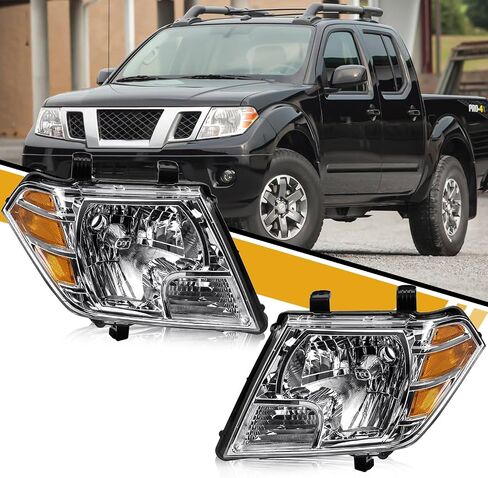 Headlights Assembly Compatible with Nissan 2009-2021 Frontier Headlamps, Halogen Type Replacements for 26060ZL40A 26010ZL40A, w/o Bulbs, Chrome Housing Clear Lens Amber Corner, Left and Driver Side in Saudi Arabia