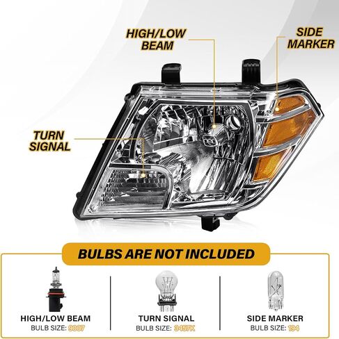 Headlights Assembly Compatible with Nissan 2009-2021 Frontier Headlamps, Halogen Type Replacements for 26060ZL40A 26010ZL40A, w/o Bulbs, Chrome Housing Clear Lens Amber Corner, Left and Driver Side in Saudi Arabia