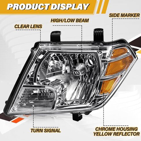 Headlights Assembly Compatible with Nissan 2009-2021 Frontier Headlamps, Halogen Type Replacements for 26060ZL40A 26010ZL40A, w/o Bulbs, Chrome Housing Clear Lens Amber Corner, Left and Driver Side in Saudi Arabia