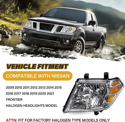 Headlights Assembly Compatible with Nissan 2009-2021 Frontier Headlamps, Halogen Type Replacements for 26060ZL40A 26010ZL40A, w/o Bulbs, Chrome Housing Clear Lens Amber Corner, Left and Driver Side in Saudi Arabia