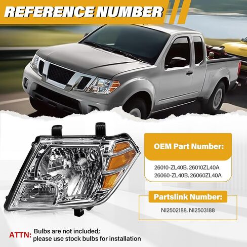 Headlights Assembly Compatible with Nissan 2009-2021 Frontier Headlamps, Halogen Type Replacements for 26060ZL40A 26010ZL40A, w/o Bulbs, Chrome Housing Clear Lens Amber Corner, Left and Driver Side in Saudi Arabia