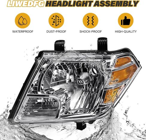 Headlights Assembly Compatible with Nissan 2009-2021 Frontier Headlamps, Halogen Type Replacements for 26060ZL40A 26010ZL40A, w/o Bulbs, Chrome Housing Clear Lens Amber Corner, Left and Driver Side in Saudi Arabia
