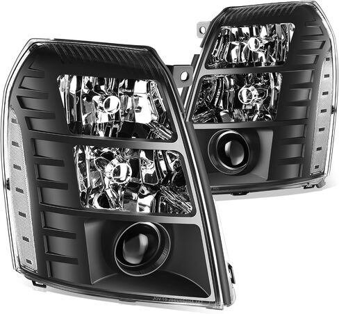 DNA MOTORING Pair OE Style Projector Headlights Compatible with 07-14 Cadillac Escalade ESV EXT, Chrome/Clear, HL-OH-CE07-CH-CL1 in Kuwait