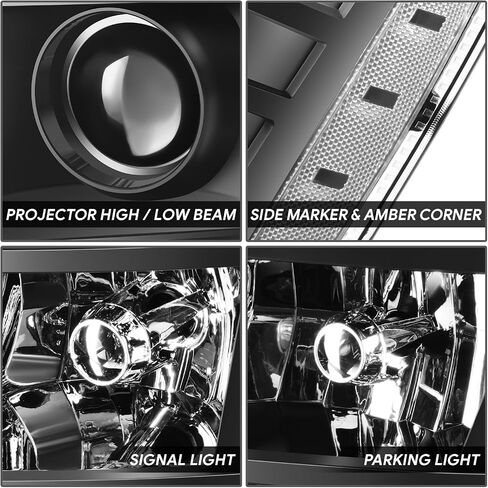 DNA MOTORING Pair OE Style Projector Headlights Compatible with 07-14 Cadillac Escalade ESV EXT, Chrome/Clear, HL-OH-CE07-CH-CL1 in Kuwait