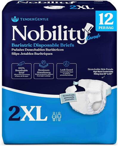 2XL Adult Diapers for Women and Men - 12 Bariatric Disposable Briefs with Tabs and Stretchable Side Panels - Breathable with Maximum Absorbency in Saudi Arabia