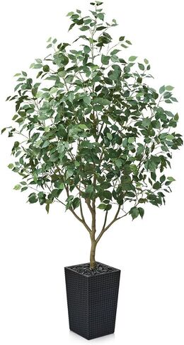 5FT Artificial Ficus Tree with Black Taper Planter & Pebbles– Tall Faux Trees with UV Resistant Silk Leaves for Indoor Outdoor - Potted Fake Floor Plants for Home Office Room Decor, VN128 in Kuwait