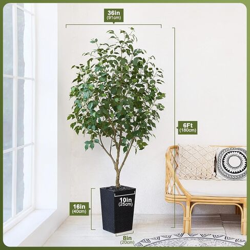 5FT Artificial Ficus Tree with Black Taper Planter & Pebbles– Tall Faux Trees with UV Resistant Silk Leaves for Indoor Outdoor - Potted Fake Floor Plants for Home Office Room Decor, VN128 in Kuwait