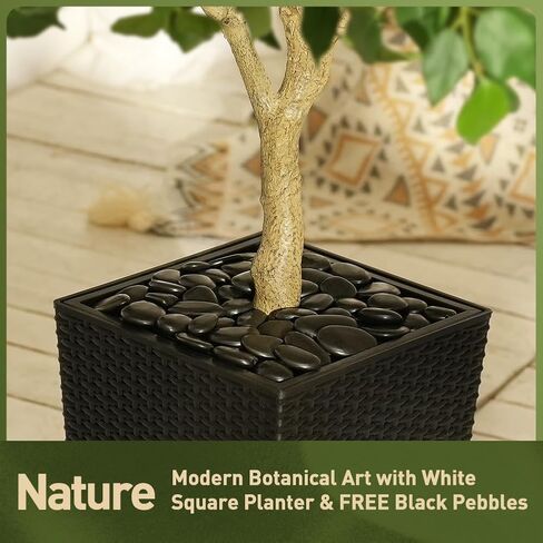 5FT Artificial Ficus Tree with Black Taper Planter & Pebbles– Tall Faux Trees with UV Resistant Silk Leaves for Indoor Outdoor - Potted Fake Floor Plants for Home Office Room Decor, VN128 in Kuwait