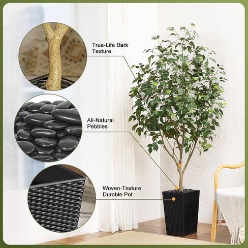 5FT Artificial Ficus Tree with Black Taper Planter & Pebbles– Tall Faux Trees with UV Resistant Silk Leaves for Indoor Outdoor - Potted Fake Floor Plants for Home Office Room Decor, VN128 in Kuwait