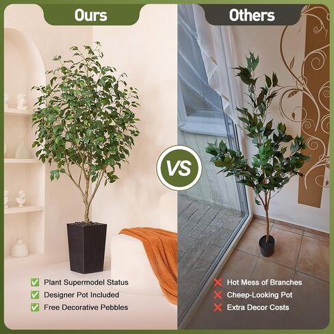 5FT Artificial Ficus Tree with Black Taper Planter & Pebbles– Tall Faux Trees with UV Resistant Silk Leaves for Indoor Outdoor - Potted Fake Floor Plants for Home Office Room Decor, VN128 in Kuwait