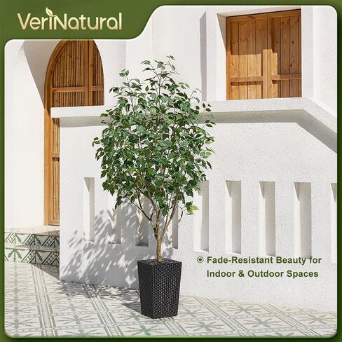 5FT Artificial Ficus Tree with Black Taper Planter & Pebbles– Tall Faux Trees with UV Resistant Silk Leaves for Indoor Outdoor - Potted Fake Floor Plants for Home Office Room Decor, VN128 in Kuwait
