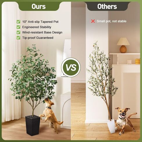 5FT Artificial Ficus Tree with Black Taper Planter & Pebbles– Tall Faux Trees with UV Resistant Silk Leaves for Indoor Outdoor - Potted Fake Floor Plants for Home Office Room Decor, VN128 in Kuwait