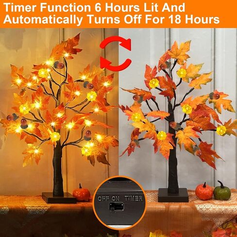 TURNMEON 2 Pack 22 Inch Prelit Fall Maple Tree Thanksgiving Decorations with 48 LEDs Timer Battery Operated Lighted Pumpkins 12 Acorn Tabletop Home in Saudi Arabia