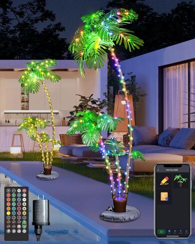 Smart Lighted Artificial Palm Tree 6 Feet for Tiki Bar Outside Patio, RGB Color Changing Christmas Tree 208LED, DIY Light Show, Music Sync Light up Pool Yard Tropical Fake Plant Light Indoor Decor in Saudi Arabia