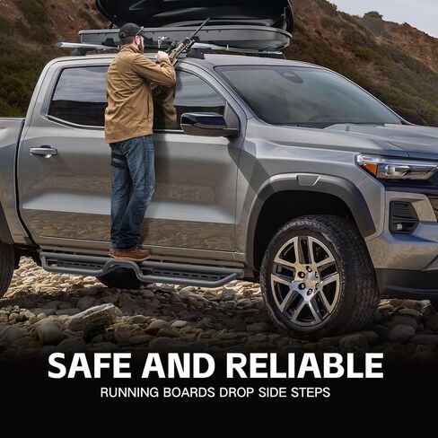 Running Boards Side Steps Compatible for 2015-2025 Chevy Colorado & GMC Canyon Crew Cab (4 Full Size Doors), Two Stairs Design Bolt-on Side Rails Step Nerf Bar (Black Powder Coated-Star Logo) in Kuwait