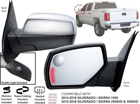 استبدال APA مرآة الرؤية الخلفية الخارجية لعام 2014-2018 Silverado Sierra GM Pickup Truck Power Truck Powering Puddle Puddle Signal Light Light Cap Cap Driver in Kuwait