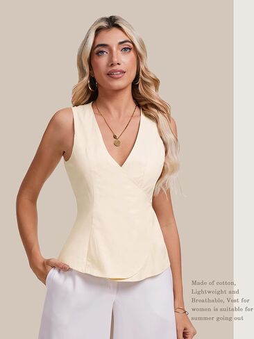 Womens Wrap Vest Tops Trendy Summer Going Out Business Casual Top Sleeveless V Neck Self Tie Waist Cami Shirts in Saudi Arabia