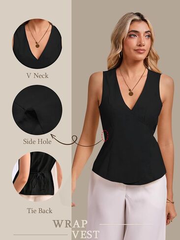 Womens Wrap Vest Tops Trendy Summer Going Out Business Casual Top Sleeveless V Neck Self Tie Waist Cami Shirts in Saudi Arabia