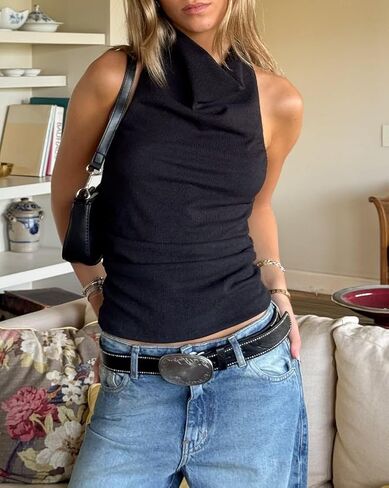 UAURORAO Women Backless Halter Top Mock Neck Boho Floral Tank Tops Open Back Aesthetic Y2k Going Out Club Party Top in Kuwait