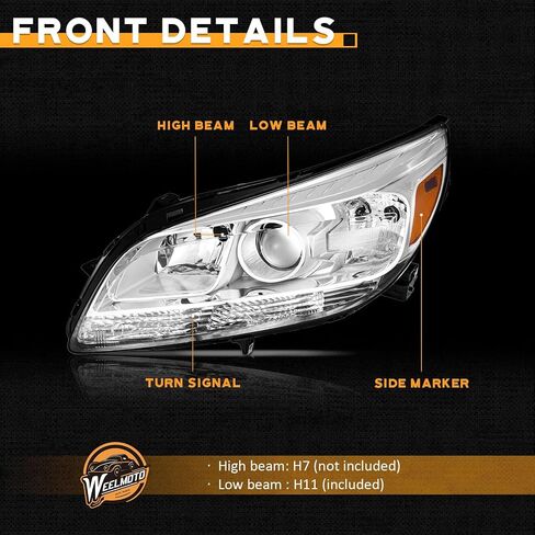 Headlights for 2013-2014 Malibu Eco / 2013-2015 Chevy Malibu (LT, LTZ) Replacement Assemblies, Chrome Housing Amber Reflector L+R in Saudi Arabia