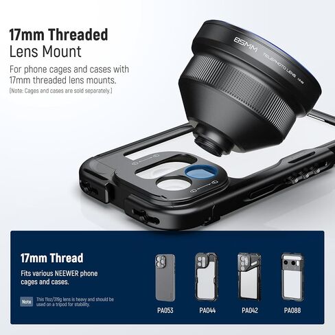 NEEWER HD 85MM Telephoto Phone Lens Only for 17mm Thread Backplate, 2.5X Magnification Compatible with SmallRig NEEWER iPhone Samsung Phone Cage Case with 17mm Lens Adapter, LS-59 in Saudi Arabia