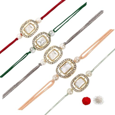 أنا جواهر المهرجان الهندي Rakshabandhan مصمم Kundan Pearl Combo Rakhi لأخ/Bro/Bhai/Men in Saudi Arabia