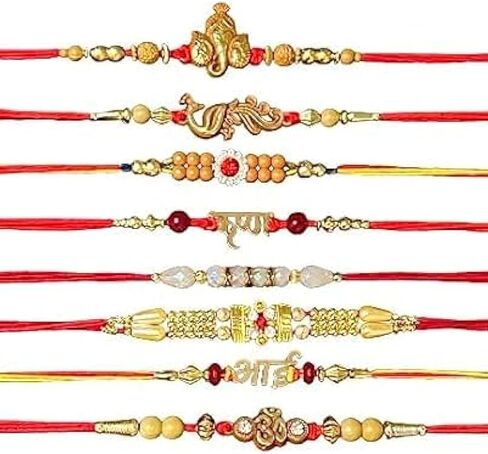 Rakhi for Brothers التقليدية المصنوعة يدويًا سوار Rakhee Rakhee من 8 Combo Multicolour MultiDisign Raksha Bandhan De. in Saudi Arabia
