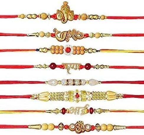 Rakhi for Brothers التقليدية المصنوعة يدويًا سوار Rakhee Rakhee من 8 Combo Multicolour MultiDisign Raksha Bandhan De. in Saudi Arabia