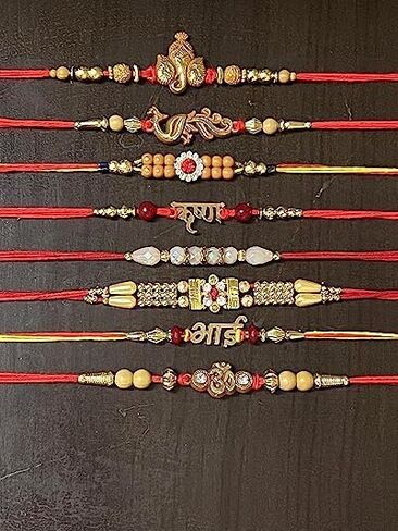 Rakhi for Brothers التقليدية المصنوعة يدويًا سوار Rakhee Rakhee من 8 Combo Multicolour MultiDisign Raksha Bandhan De. in Saudi Arabia